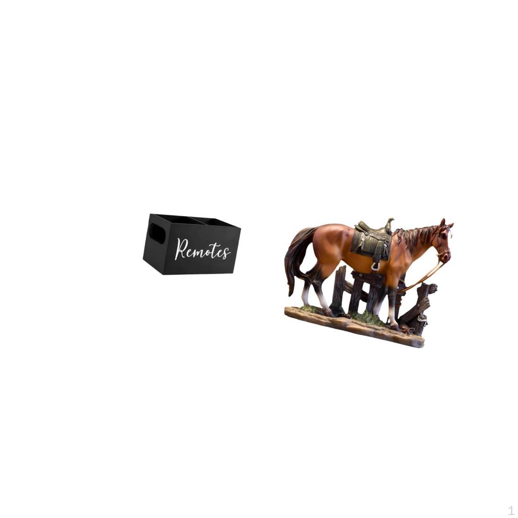 Retro Wooden Remote Holder And Horse Statue Art Ornament for Table Nightstand Office Living Room