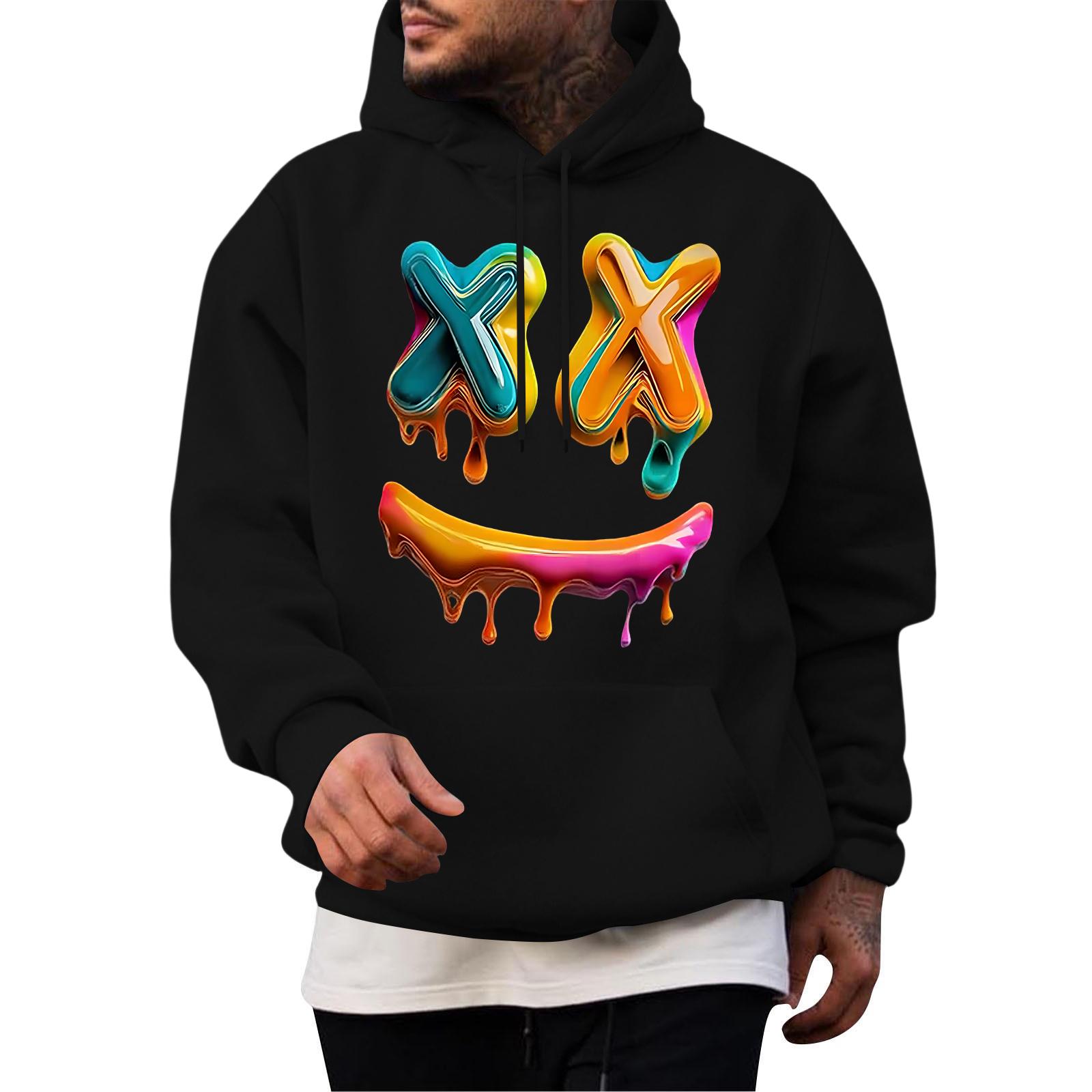 

Мужская повседневная толстовка модная толстовка с капюшоном для отдыха топы подростковая уличная мода рубашка с длинным рукавом теплая L чёрный