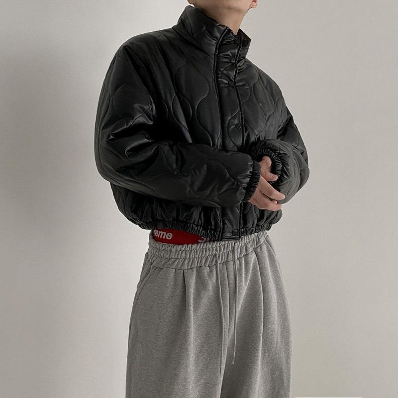 

Короткая кожаная куртка, хлопковое пальто, утолщенное пальто, мужское зимнее корейское свободное пальто с воротником-стойкой из хлопка 2XL чёрный