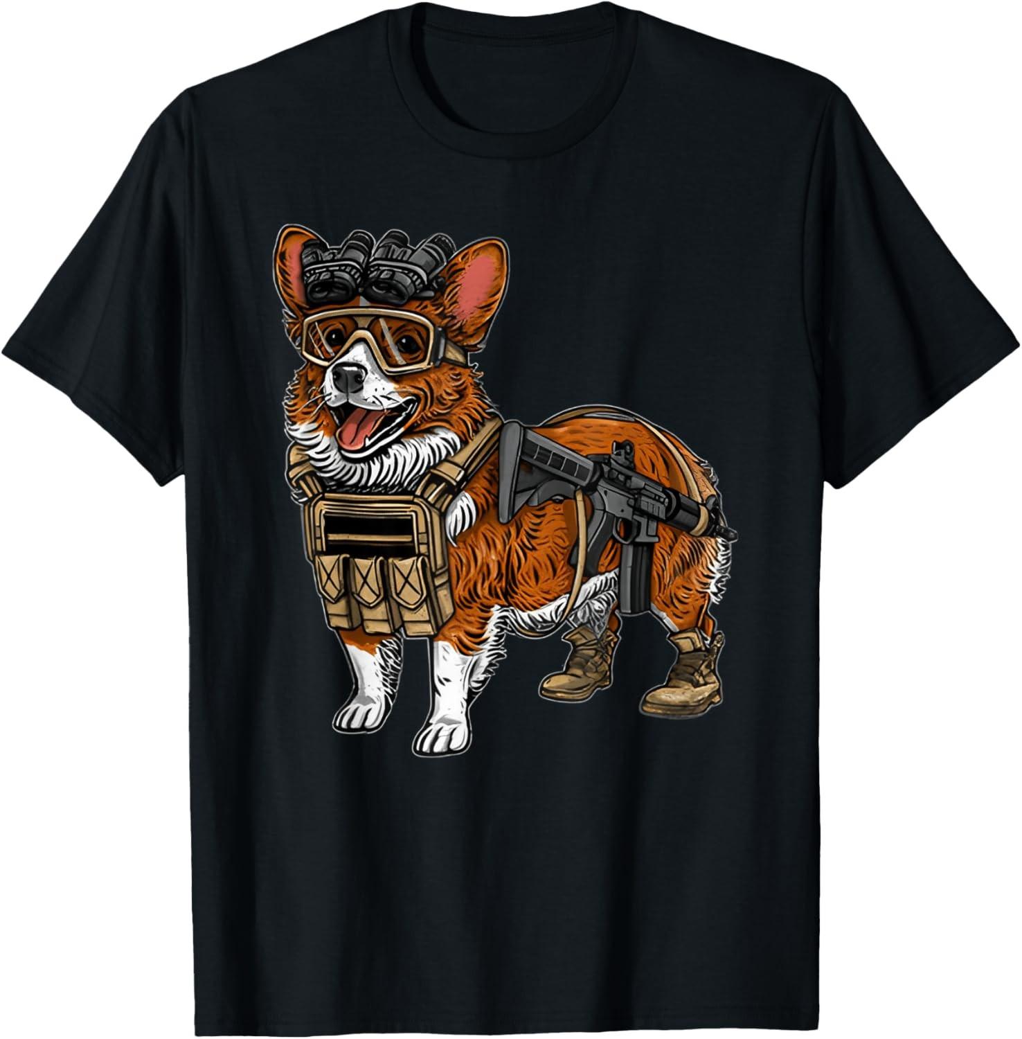 Funny Tactical Corgi Dog T-Shirt S