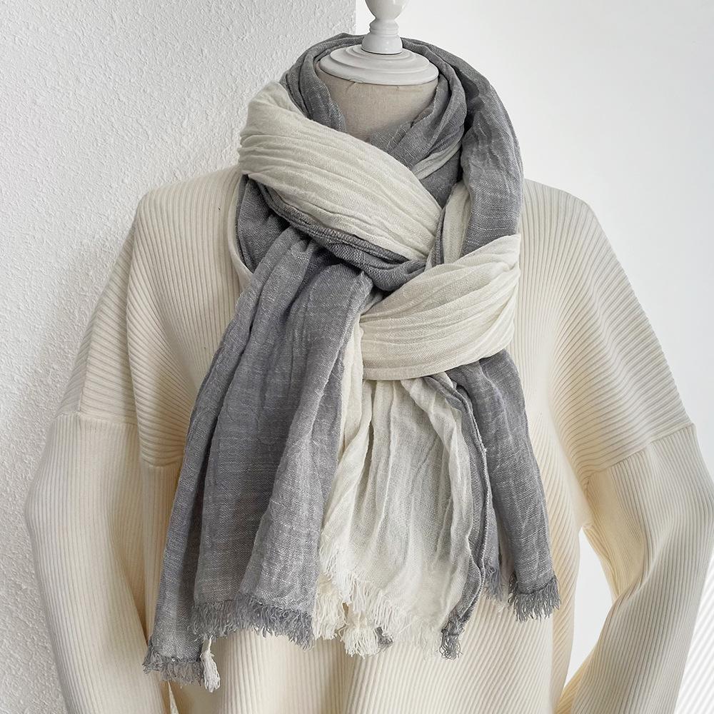 Japanese retro unisex contrasting cotton scarf autumn and winter color blocked tassel shawl men scarves 90x200cm