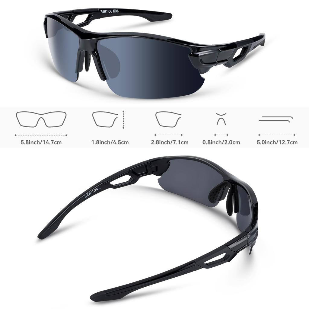 TR90 TAC Polarized Sports Sunglasses for UV400 UV Unisex Sunglasses for Safety and Clear Glossy [BEACOOL] Ultra-lightweight Baseball, Cycling,