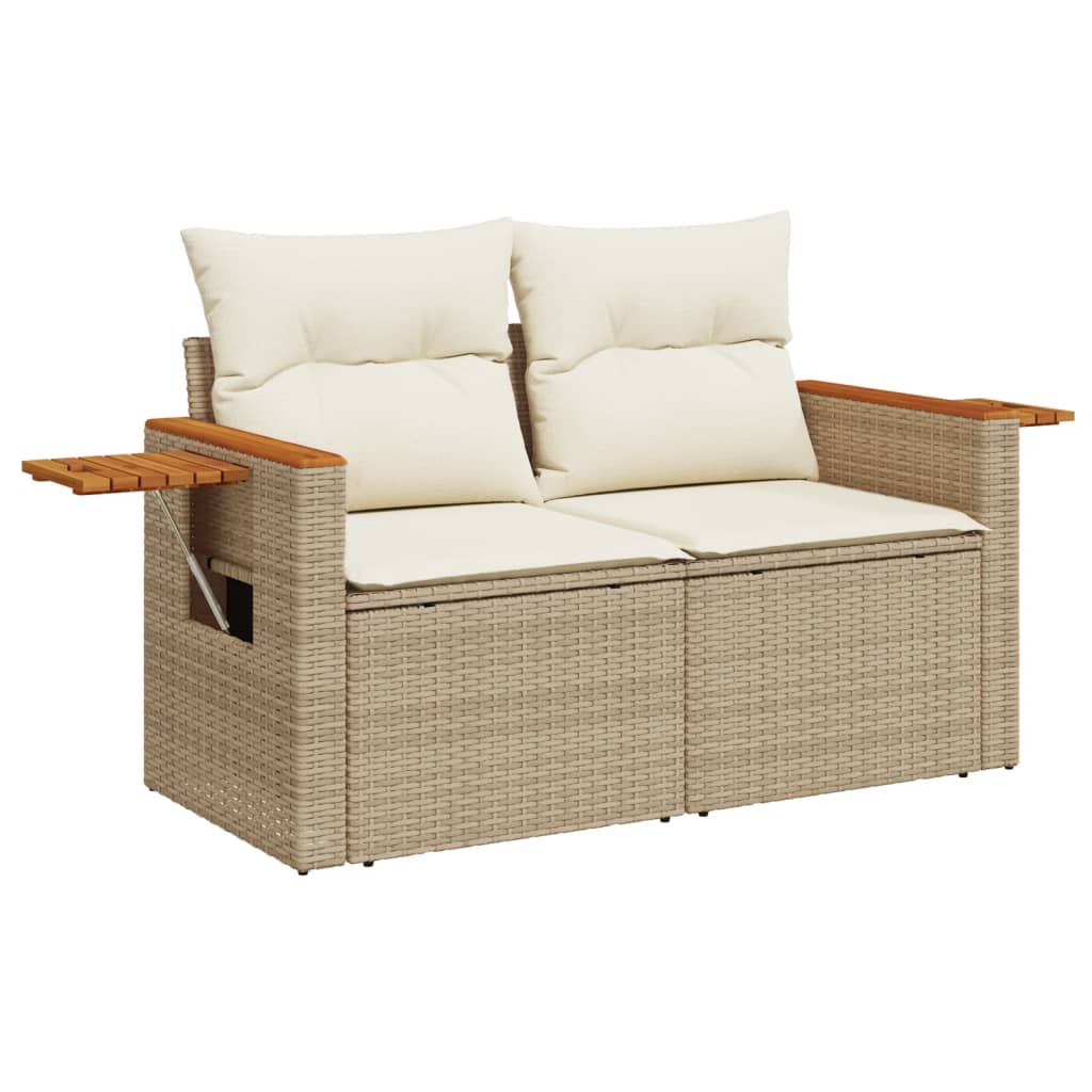 Vidaxl Sofa Ogrodowa Z Poduszkami, 2-Osobowa, Beż, Polirattan