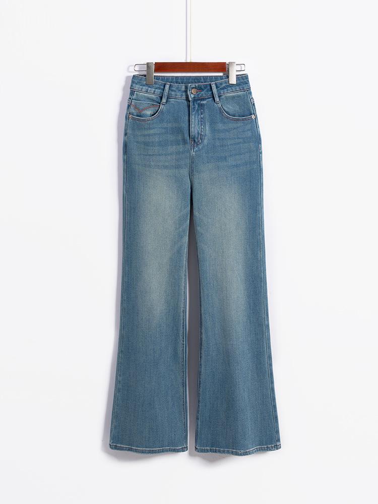 Li Shaonü Women s Blue High-Waisted Micro-Flare Stretch Jeans, 2026 Autumn Slimming Style Extra Large