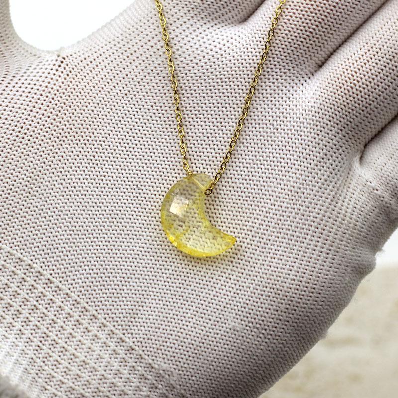 Elegant Natural Stone Moon Pendant Necklace with Stainless Steel Chain for Women