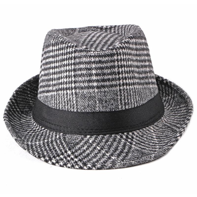 HT2203 Autumn Winter Wool Hats Men Women Plaid Trilby Hats with Band Vintage Retro Men Fedora Hats Male Derby Jazz Hats Fedoras