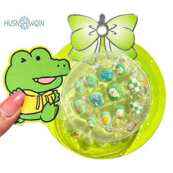 

12 шт. накладные ногти - очаровательный мультяшный узор, яркий цвет, полное покрытие, декоративные накладные ногти, маникюрные советы зелёный