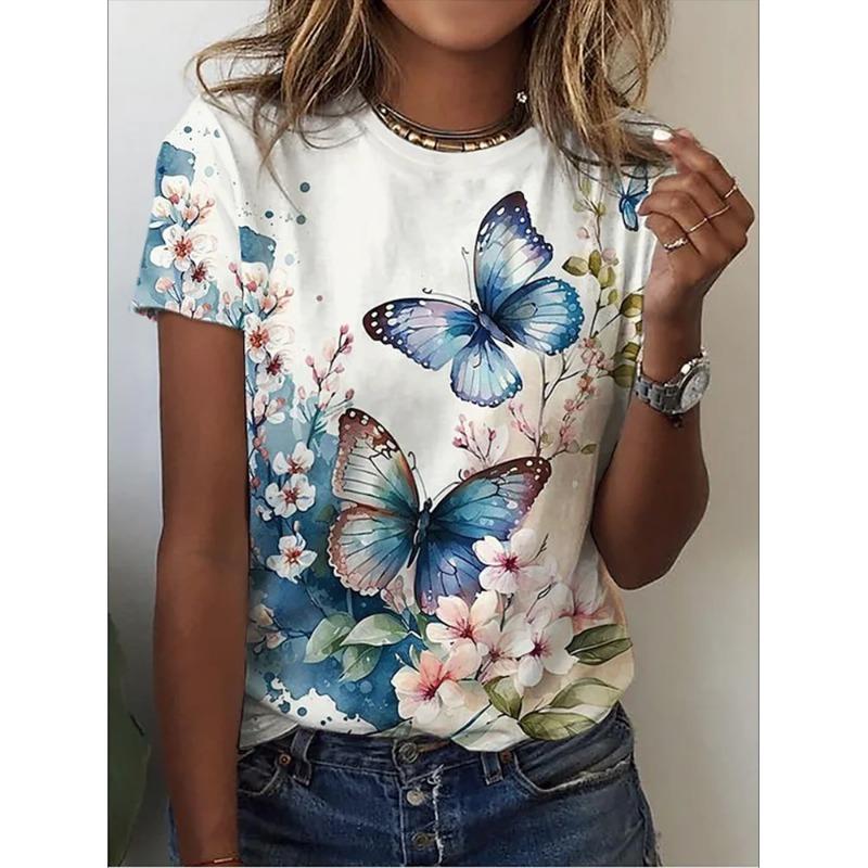 O-Neck 3d Butterfly Print T Shirt Women's T-shirt Summer Fashion Short Sleeve Tops Oversized Summer Top Female Clothing