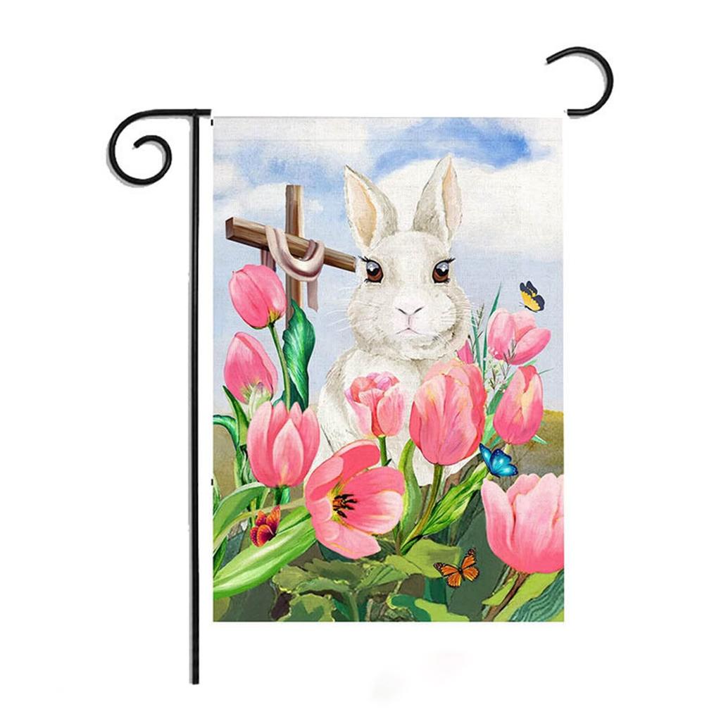 Welcome Bunny Eggs Decor Cute Spring- Easter Garden Flag