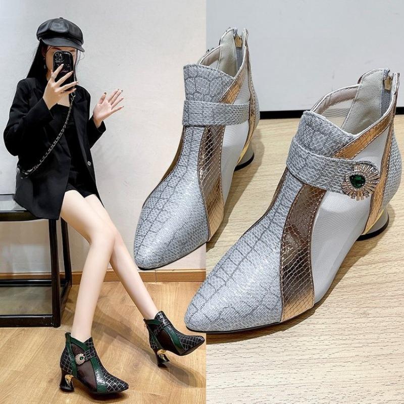 New Shoes High Heels Cutout Shoes Thick Heels Fashionable and Versatile Shoes Cool Boots Women's Boots