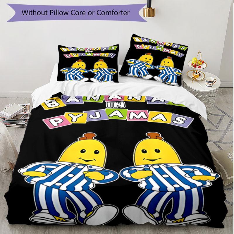 3-teiliges Bettbezug-Set (1 * Bettbezug + 2 * Kissenbezug, ohne Kern), Bananas in Pyjamas Aufdruck Weiches Ganzjahres-Bettwäscheset, Heim-Schlafzimmer-Dekoration Geschenk