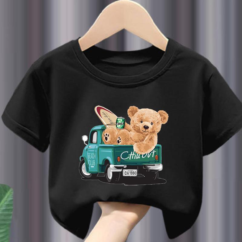 Hot Sale Teddy Bear Print  Childrens Clothing Tshirt Clothing Summer Casual Funny  Boys Baby Girls Tshirt Clothes Kids