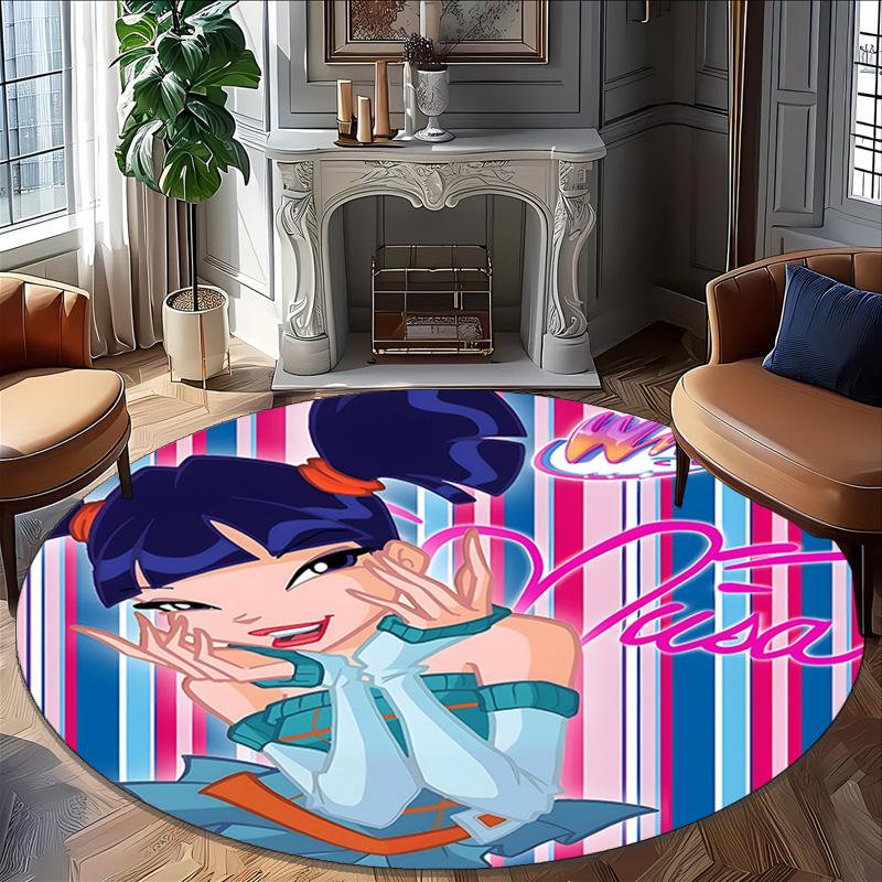 1pc Winx Club  Carpet, Round Rug, Comfortable, Suitable for Entryways, Living Rooms, Office, And Bedrooms, Christmas Decoration