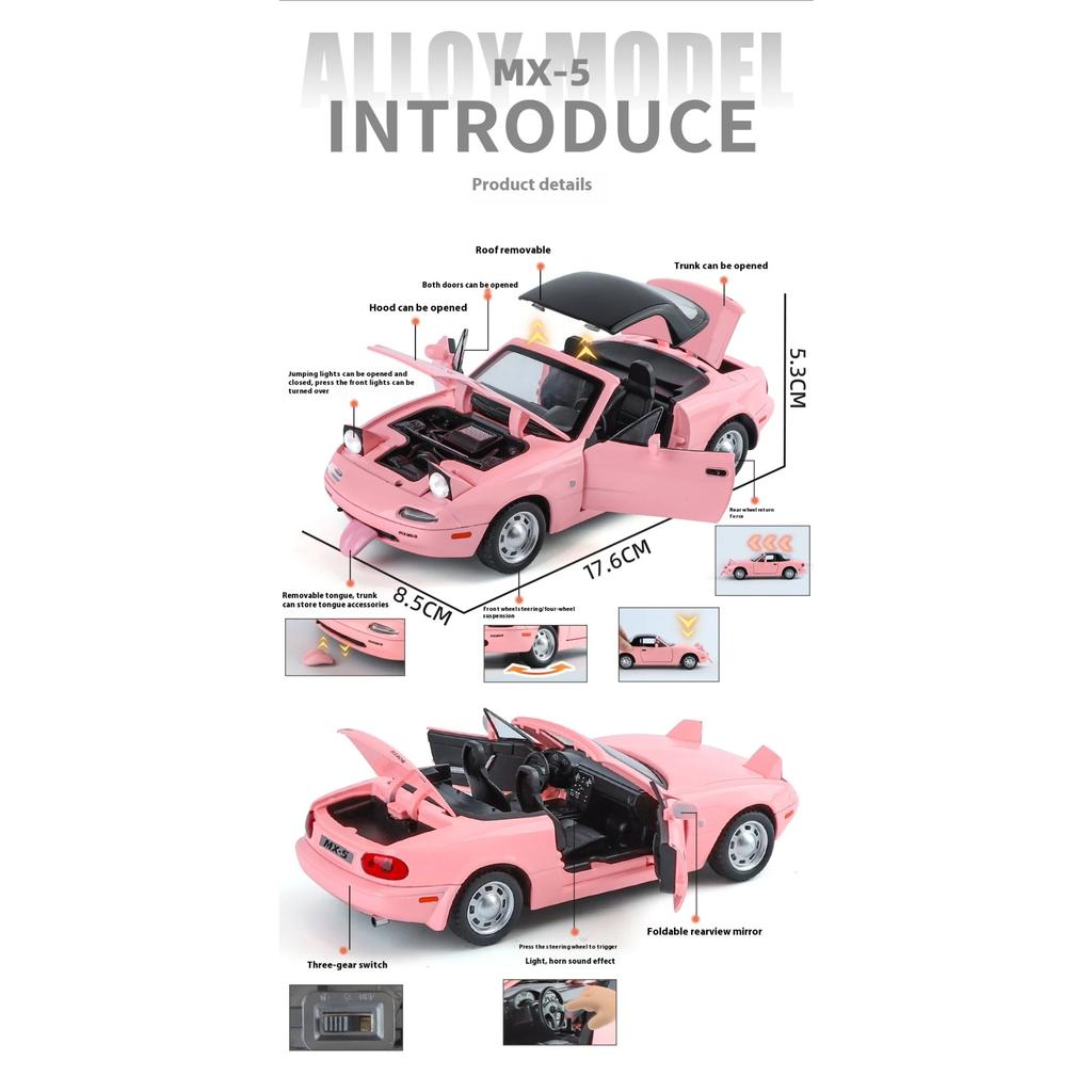 1/24 Scale Mazda MX-5 Alloy Car Model with Authentic Sound Effects, Perfect Display Piece for Car Enthusiasts and Collectors