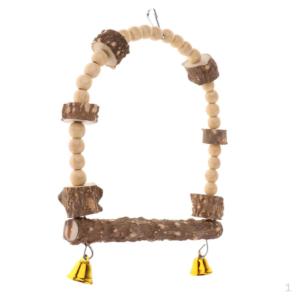 Natural Wooden Bird Perch Parrots toys Stand Holder Cage Hanging