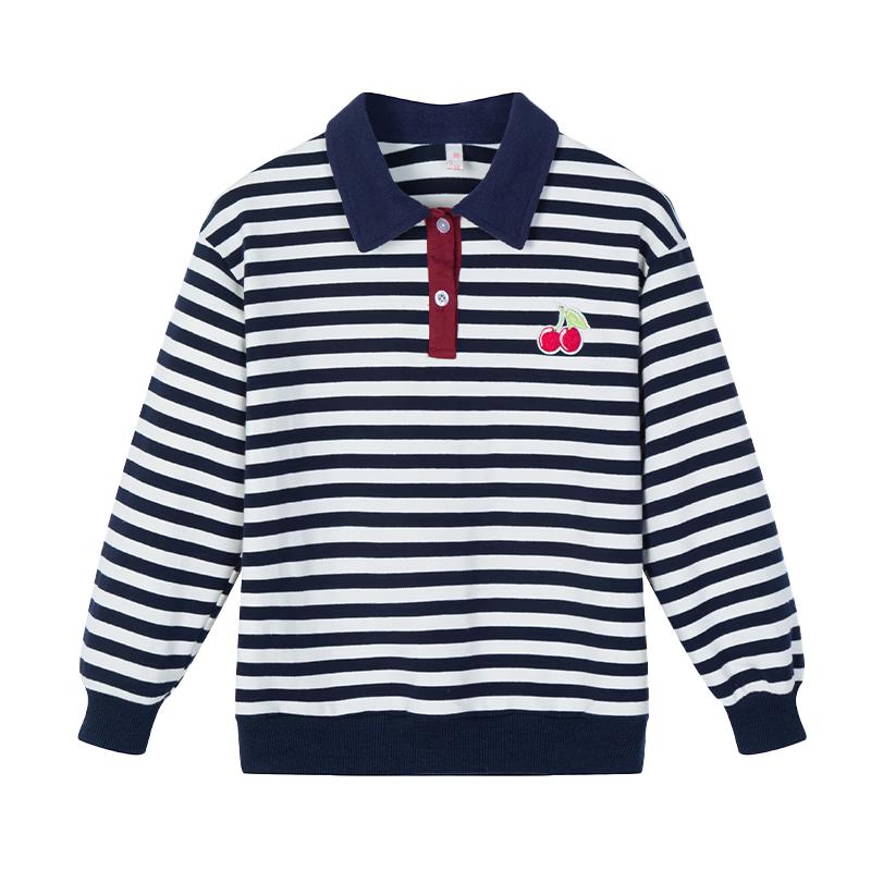 Fulomi Girls  Striped Polo Neck Long-Sleeve Top 130