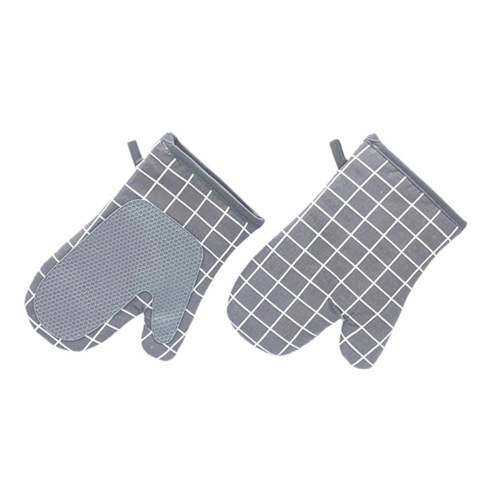 1 Pair Non-slip Kitchen Microwave Gloves Cotton Lining Heat Insulated Gloves Oven Gloves Pot Lid