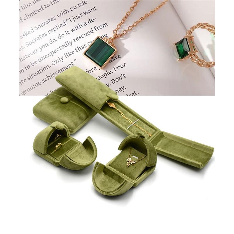 Double Opening Grass Green Velvet Jewelry Box For Rings Earrings Necklaces Bracelets And Bangles Elegant Jewelry Packaging Storage Solution