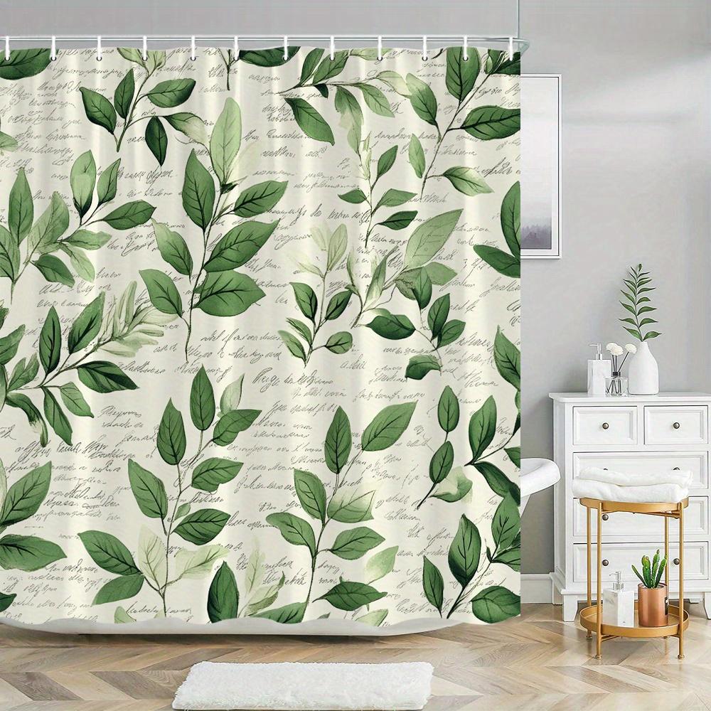 

1 Elegant Green Leaves and Cursive Font Shower Curtain - Polyester Fabric, Machine Washable, Great for Bathroom Decoration 90X180cm