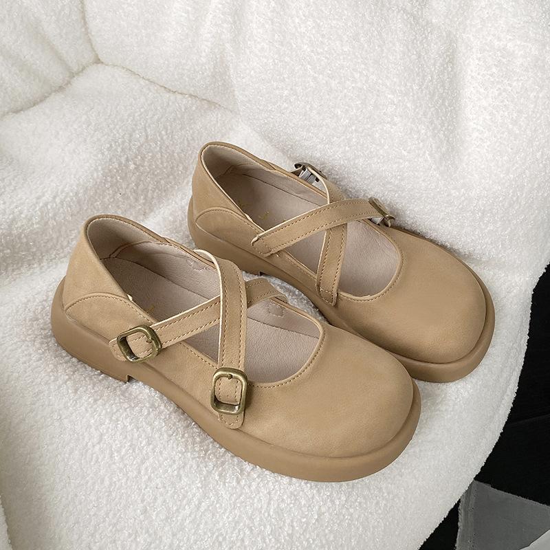 

Two Wear Small Leather Shoes Female British Style Spring and Autumn New Versatile Platform Loafers Retro Mary Jane Single Shoes 40 хаки