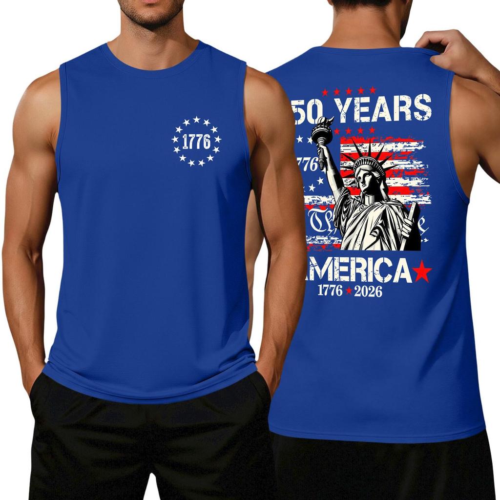 Men's Loose Fit Sleeveless Tank Top Casual Flag Print Graphic Tee WE THE PEOPLE 250 Years Commemorative Design Summer Shirt