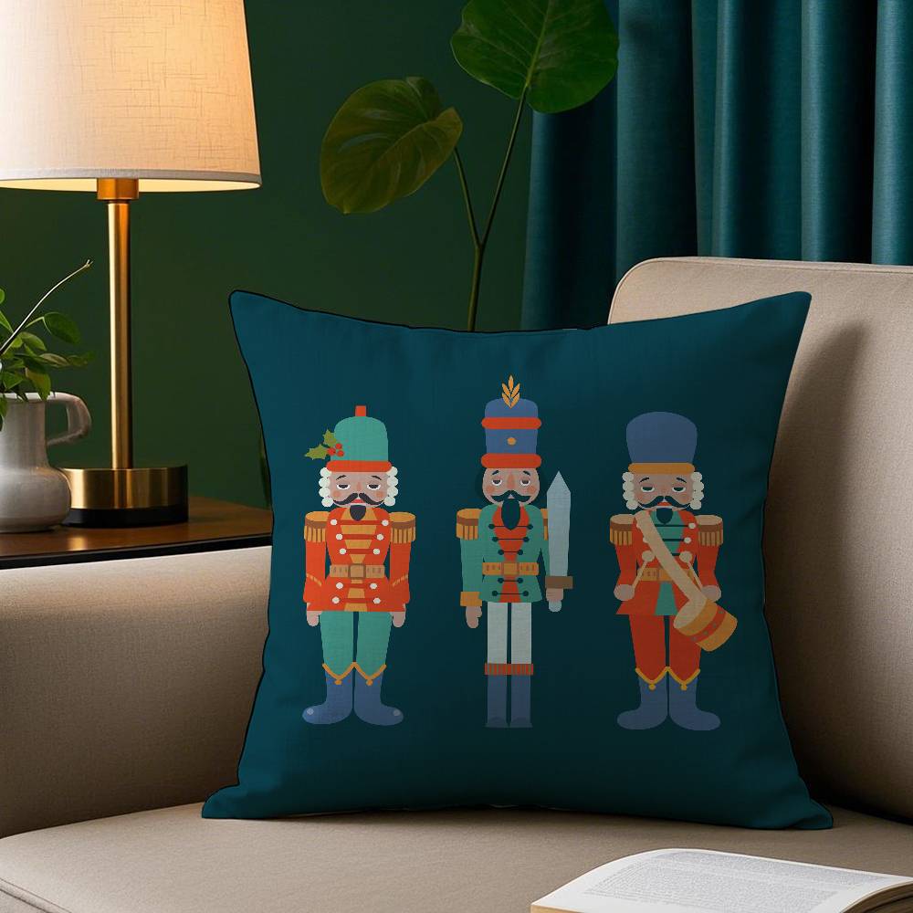 Nutcracker Soldier Toy Pillow Case Short Plush Print Cushion Cover Square Throw Pillow Covers Sofa Home Decor