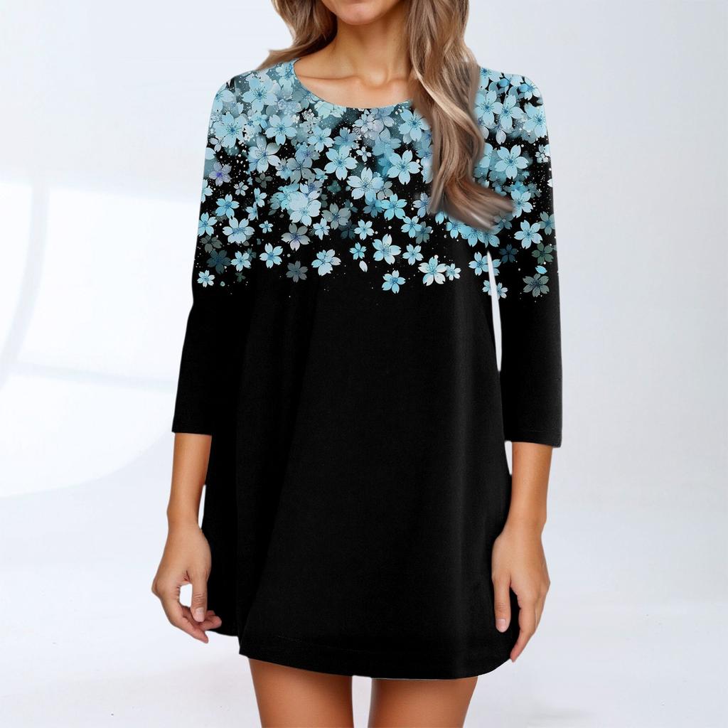 Dammode Casual Trekvartsärm Rundhalsad Topp