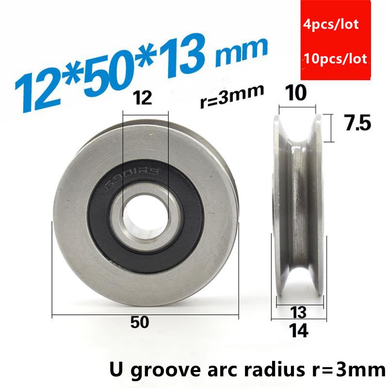 

4pcs/10pcs U groove pulley 12*50*13mm wire rope metal bearing steel wheel 12x50x13 mm hanging wheel 4pcs