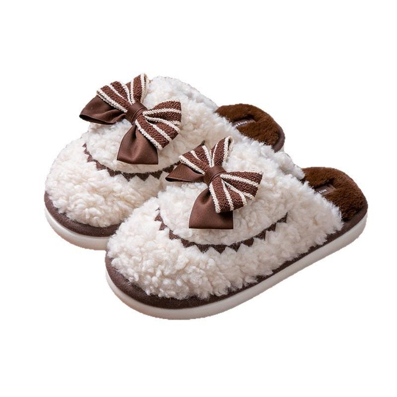 New winter women's wool roll butterfly cotton slippers warm indoor home non-slip fluffy slippers