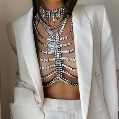 Trendy Zirkon Duté Podprsenky Řetízek Náhrdelník Šperky Luxusní Doplňky Bikiny Kamínkový Postroj Hrudní Řetízek Vícevrstvý