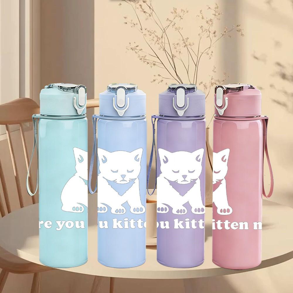 1PC Are You Kitten Me Light Cat 750ml Color Plastic Sports Water Bottle Leakproof Flip Straw Lid Suitable for Sports Office Home Use