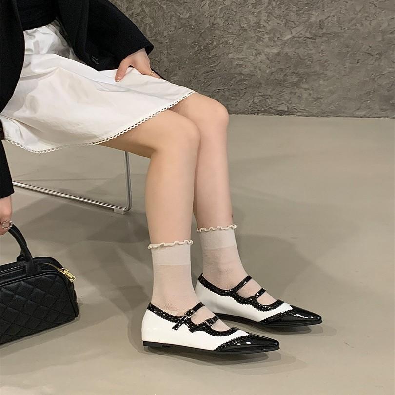 Downton Abbey~ 2025 new square head engraved one-word buckle with round thick heel Mary Jane shoes women's single shoes