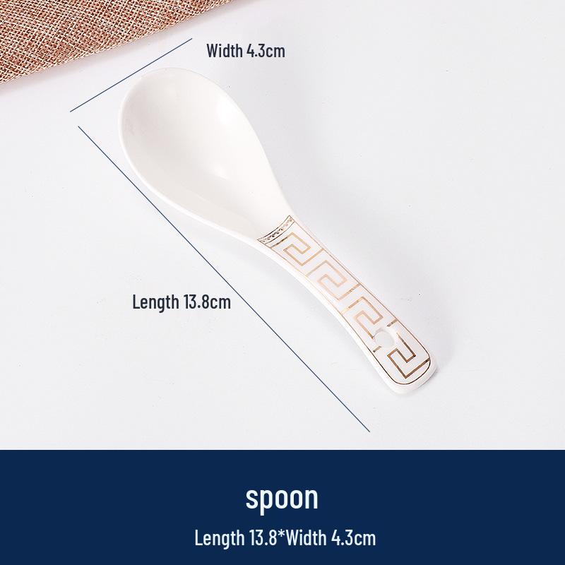 Set di Stoviglie in Ceramica di Lusso: Piatto, Ciotola, Cucchiaio e Tazza in Osso con Bordo Dorato - 4 Pezzi per Eleganza di Hotel e Ristorante