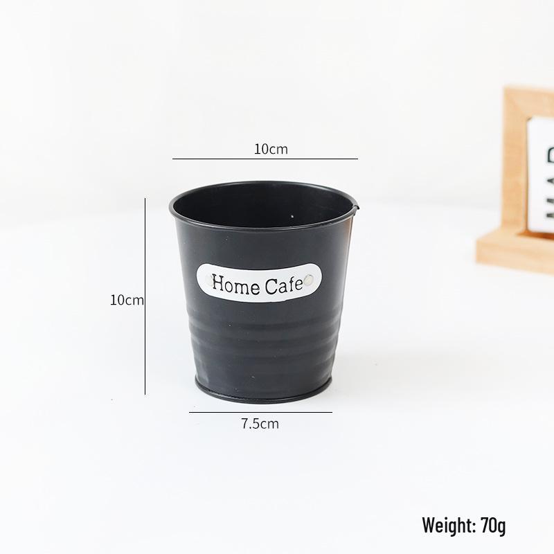 Small Retro Distressed Whitewashed Tin Flower Pot for Tabletop or Balcony Decor, Ideal for Succulents and Iron Lettering