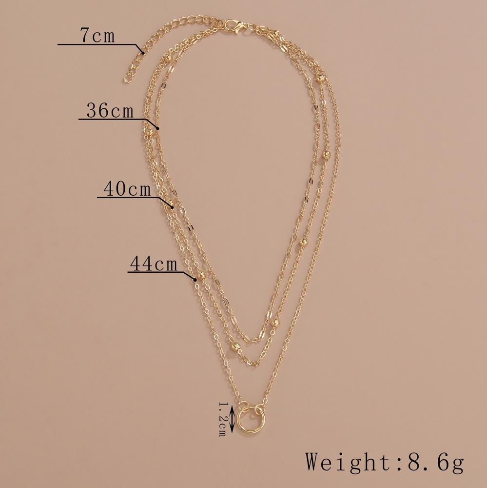 Personalized geometric ring multi-layer chain stacked women's necklace