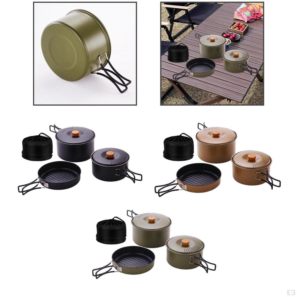 3 Pieces Camping Cooking Set Cookware Pots and Pans for Campfire