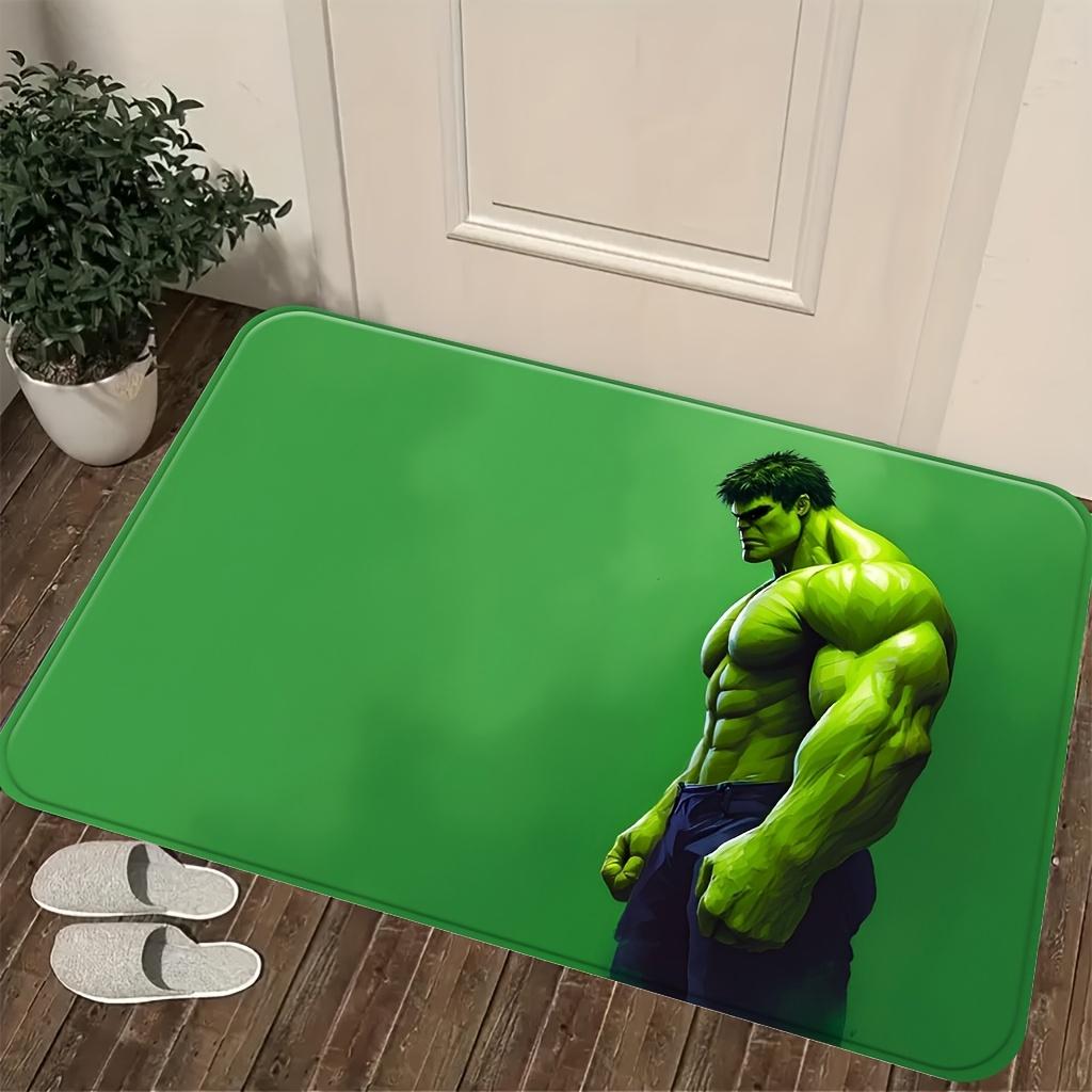 Marvel 1pc Cartoon Print Floor Mat, The Incredible Hulk Muscle Design with Green Background Pattern, Easy To Clean, Suitable F