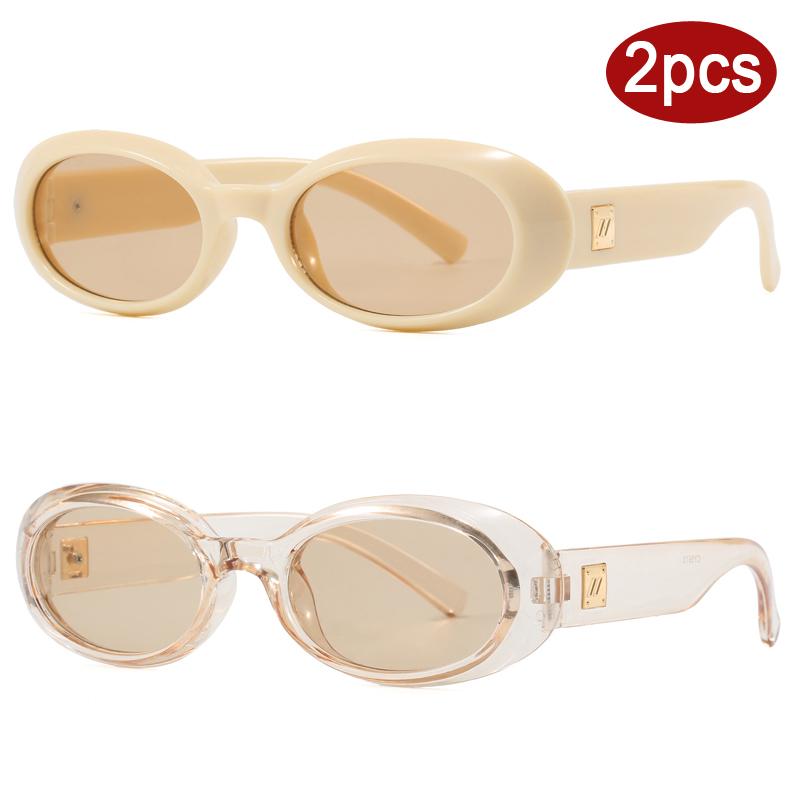 2Pcs Fashion Women Oval Sunglasses Luxury Thick Frame  Shades UV400 Men Punk Multi Color  Sun Glasses Outdoor Cycling Goggles