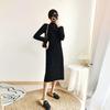 Plus Size Women's Slimming Knit Dress - Over-the-Knee French Style for Autumn/Winter, Perfect Base Layer or Coat Companion.