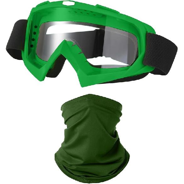 Motorcycle Goggles Dirt Bike ATV Off-Road Riding Motocross Glasses with Sun UV Protection Neck Gaiter Face Cover