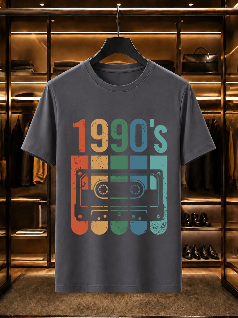 2026 New 100 Cotton Tshirt Vintage Rainbow 1990s Cassette Tape Distressed Print Retro Casual Short Sleeve