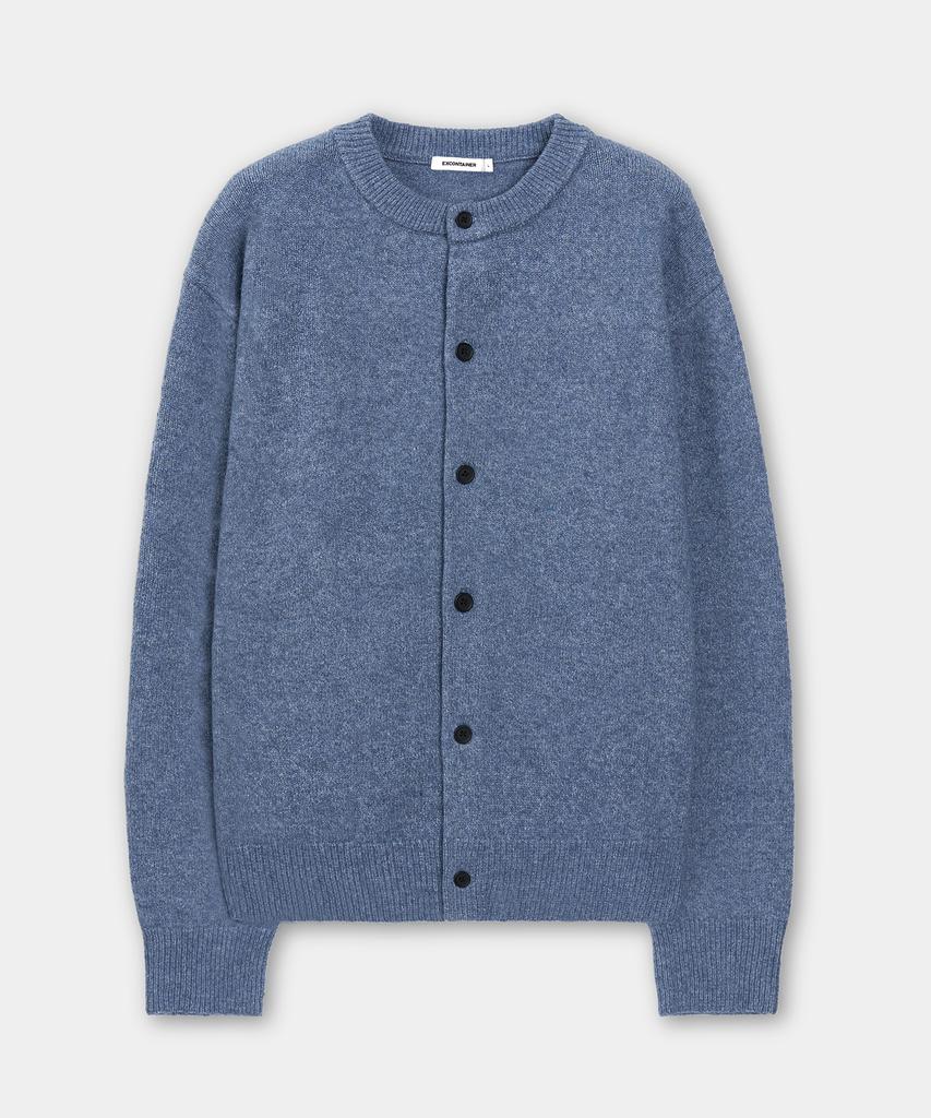Excontainer Minimalist Button Round Neck Crop Cardigan (Blue)