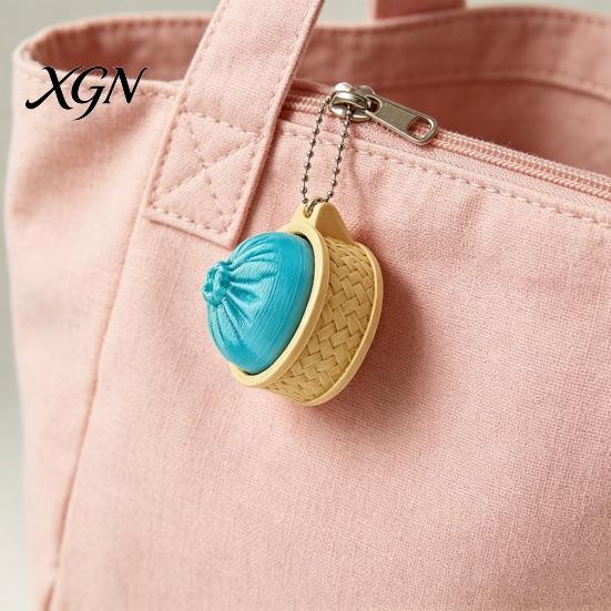 Bag Hanging Toy 3D Printed Dumpling Squeeze Keychain, Stress Balls with Steamer, Cute Anxiety Relief Toy, Soft Decompression Dough Dough, Simulation