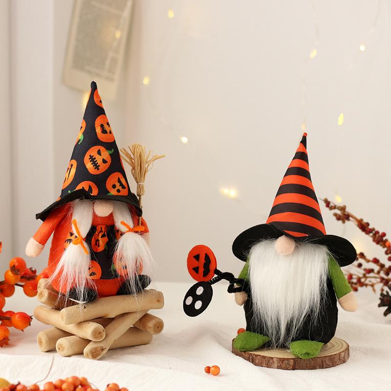 Halloween Decorations - Cute Faceless Old Man Witch Figurines - Home Party Tabletop Doll Ornaments