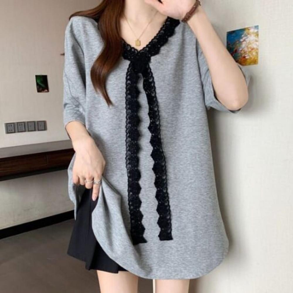 Navava Women Lace PoinT Loose FiT ShorT Sleeve T shirT nT2713