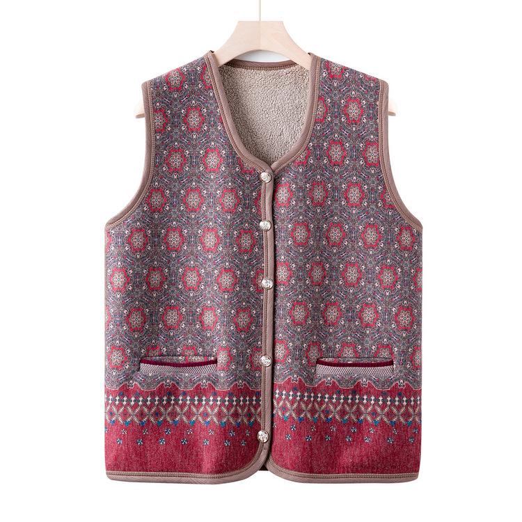 

Новый кашемировый жилет-кардиган на осень и зиму, свитер для среднего и пожилого возраста, безрукавка и утолщенный жилет для мамы на осень. XL красный