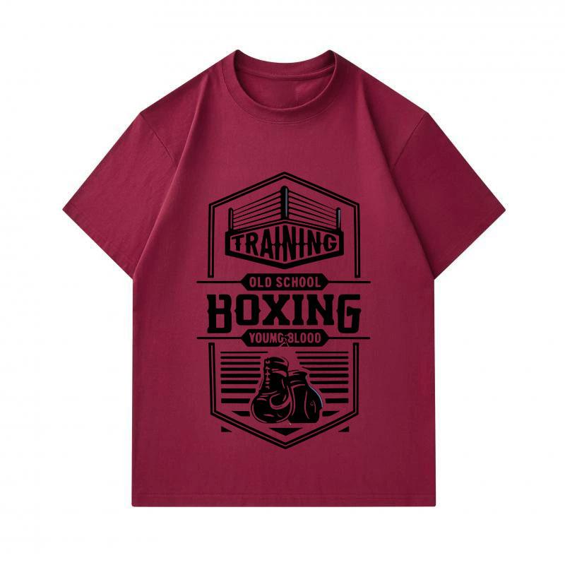 Men's 100% Cotton Crew Neck Short Sleeve T-Shirt, Retro Old School Boxing Training Printed Casual Comfortable Tee for Daily Streetwear Workout Activit