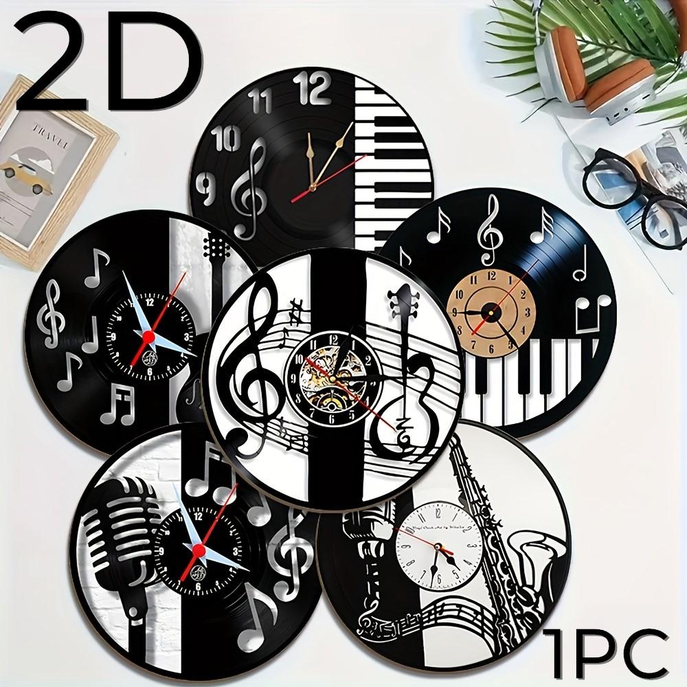 Set of 6 2D Musical Clock Wooden Coasters Non-Slip Heat ResistantTableRunner Home Office Cafe Bar Kitchen Restaurant Decoration