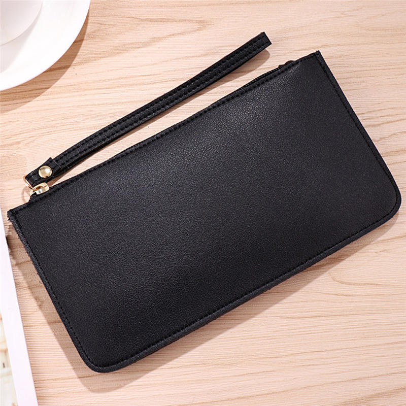 Women's Vintage Long Wallet PU Leather Zipper Soild Color Large Capacity Card Holder Clutch Purse Bag