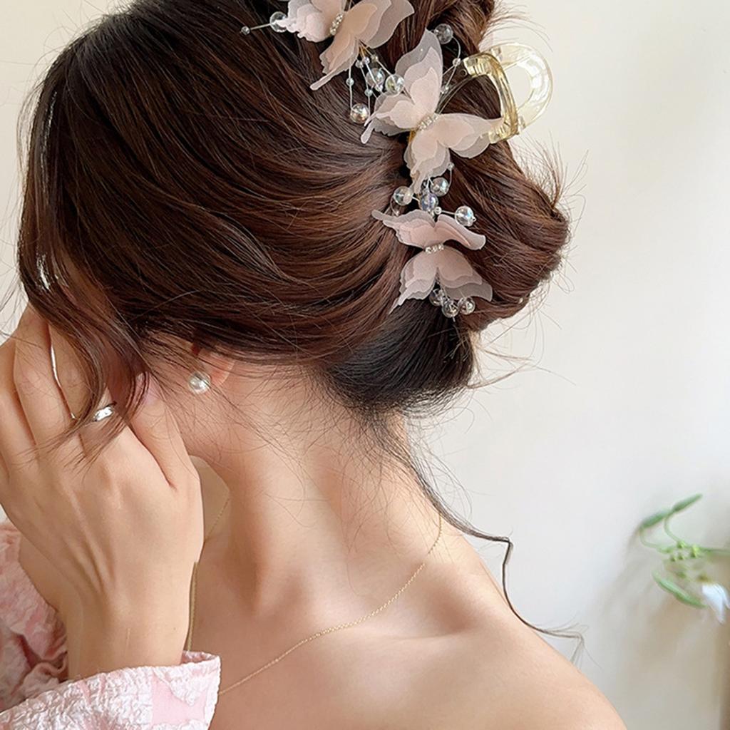 13cm Large Hair Claw For Women Elegant Butterfly Element Hair Gripper Exquisite Silk Flower Hair Clip Fashion Shark Hair Clips